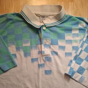 Vintage 90s Checker Tiles Squares Geometric Polo Shirt